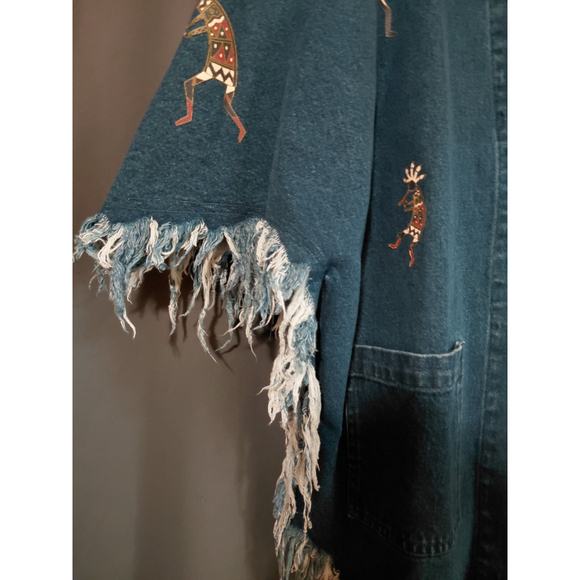 Vintage Y2K 90's PTNY Denim Boho Fringed Denim Jacket Embroidery Coat Size 1X - Picture 6 of 10